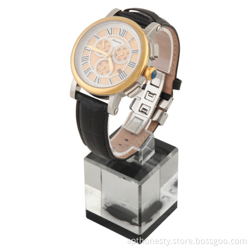 6 Needles Men Swiss Mechanical Watch with Cow Leather Bracelet and Calendar Apt-M006